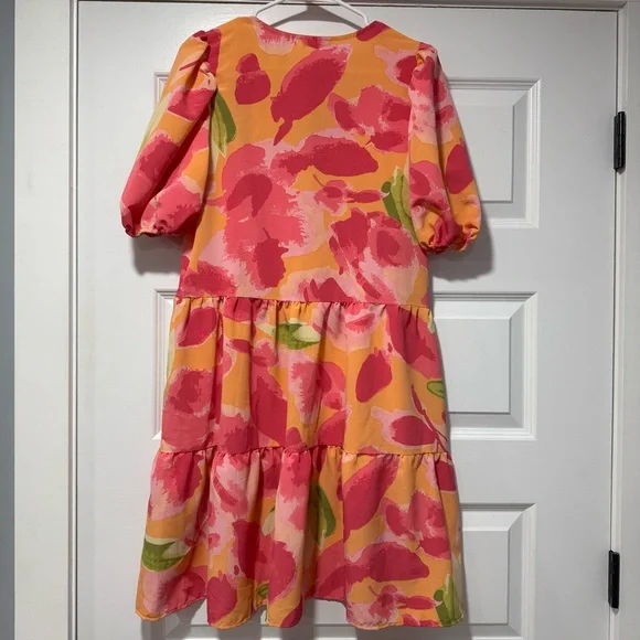 Floral Mini Dress in Pink and Orange - Picture 7 of 11